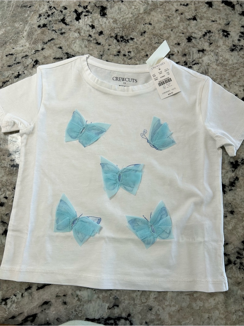 Crewcuts White Tee with Light Blue Butterfly Appliqués